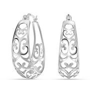 LeCalla Sterling Silver Filigree Hypoallergenic Hoop Earrings, 24MM Womens