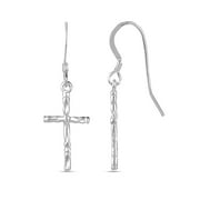 LeCalla 925 Sterling Silver Fishhook Cross Drop Dangle Earrings Jewelry Gifts for Women and Teen Girls 35MM - Mothers Day Gifts for Mom