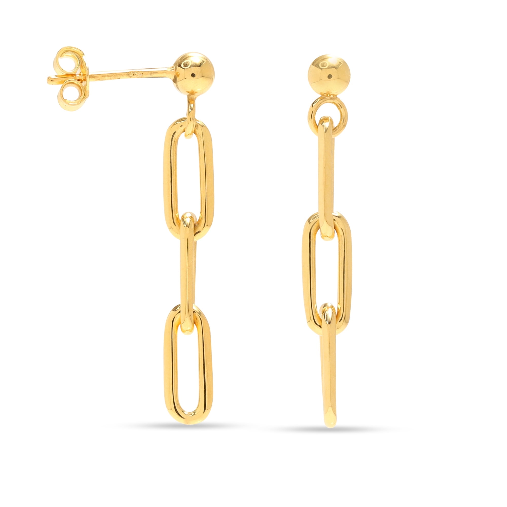 LeCalla 925 Sterling Silver Gold-Plated Hypoallergenic Light-Weight Italian Paperclip Link-Chain Earrings for Women and Teen 30MM