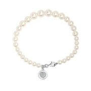 LECALLA 925 Sterling Silver Heart Charm Disc Pearl Bracelet for Women 7.5" Inch