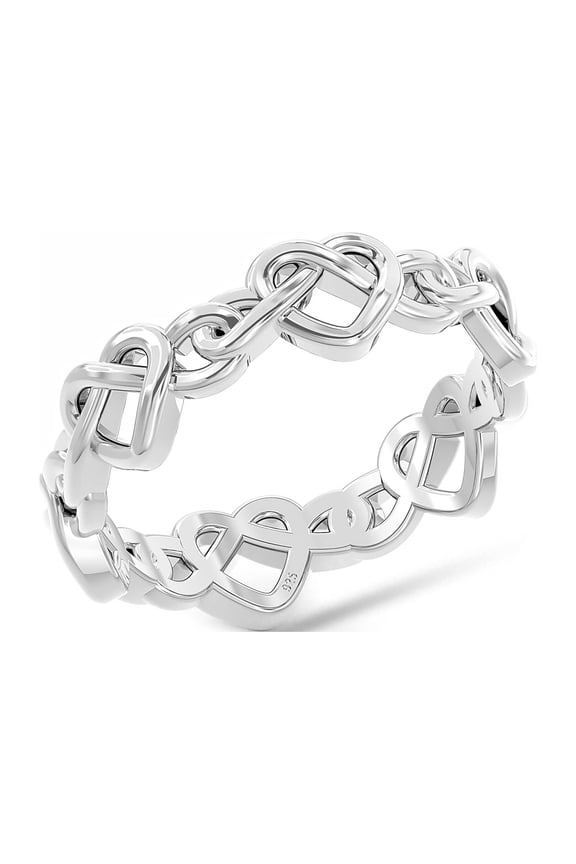 925 Sterling Silver Hypoallergenic Heart Knot Rings for Women (Size - 8)