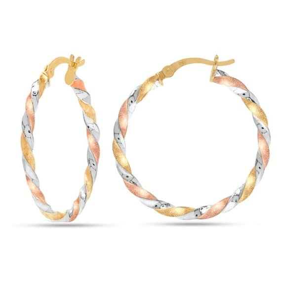 LeCalla 925 Sterling Silver Hoop Earrings Three-Tone Click-Top Light-Weight Italian Design 14K Gold-Plated Medium Earrings for Women 30MM