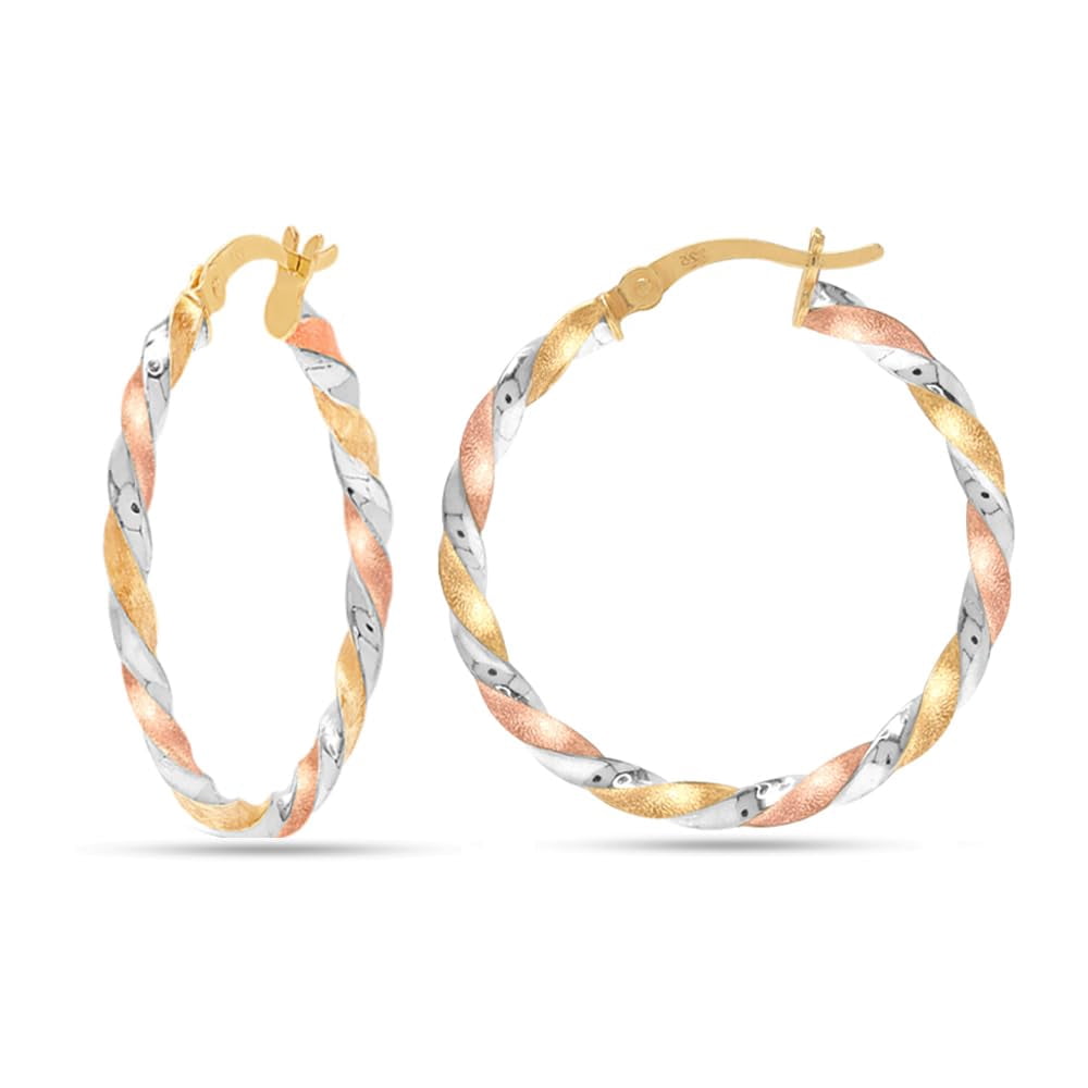 LeCalla 925 Sterling Silver Three-Tone Hoop Earrings, 14K Gold-Plated, Lightweight Italian Design, 20MM (Women's)