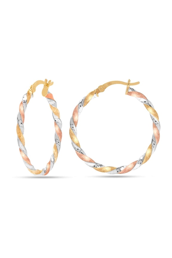 925 Sterling Silver Three-Tone Hoop Earrings, 14K Gold-Plated, Lightweight Italian Design, 20MM (Women's)