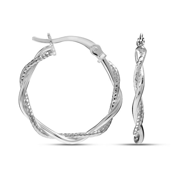LeCalla 925 Sterling Silver Hoop Earrings | Twisted Rope Hoops Earrings for Women Teen 20MM