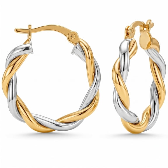 LeCalla 925 Sterling Silver Two-Tone Twisted Click-Top Hoop Earrings