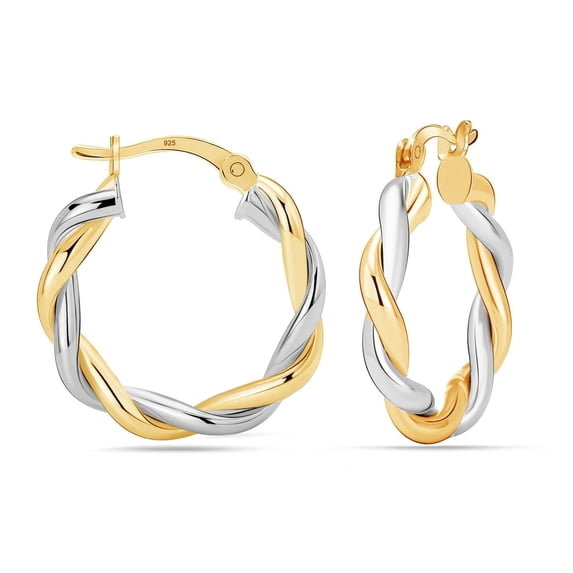 LeCalla 925 Sterling Silver Two-Tone Twisted Click-Top Hoop Earrings