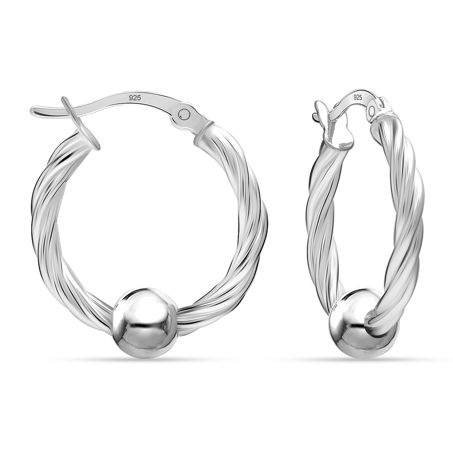 LeCalla 925 Sterling Silver Hoop Earrings for Women | Ball Bead Accent Click-Top Hoop Earrings