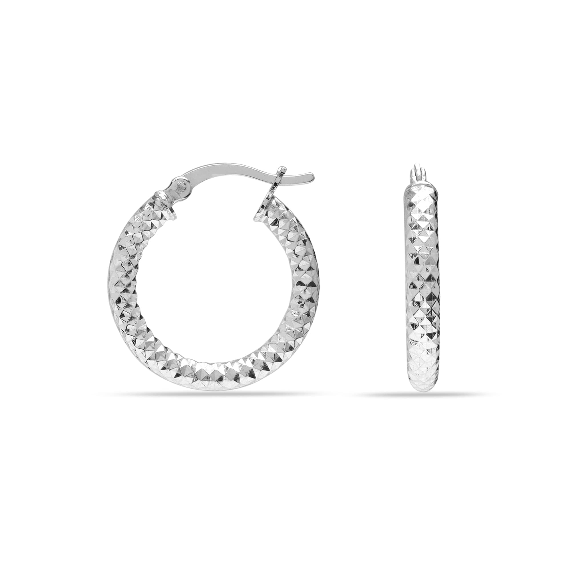 LeCalla 925 Sterling Silver Hoop Earrings for Women Diamond-Cut Classic Italian Design Earring Hoops for Women 20MM
