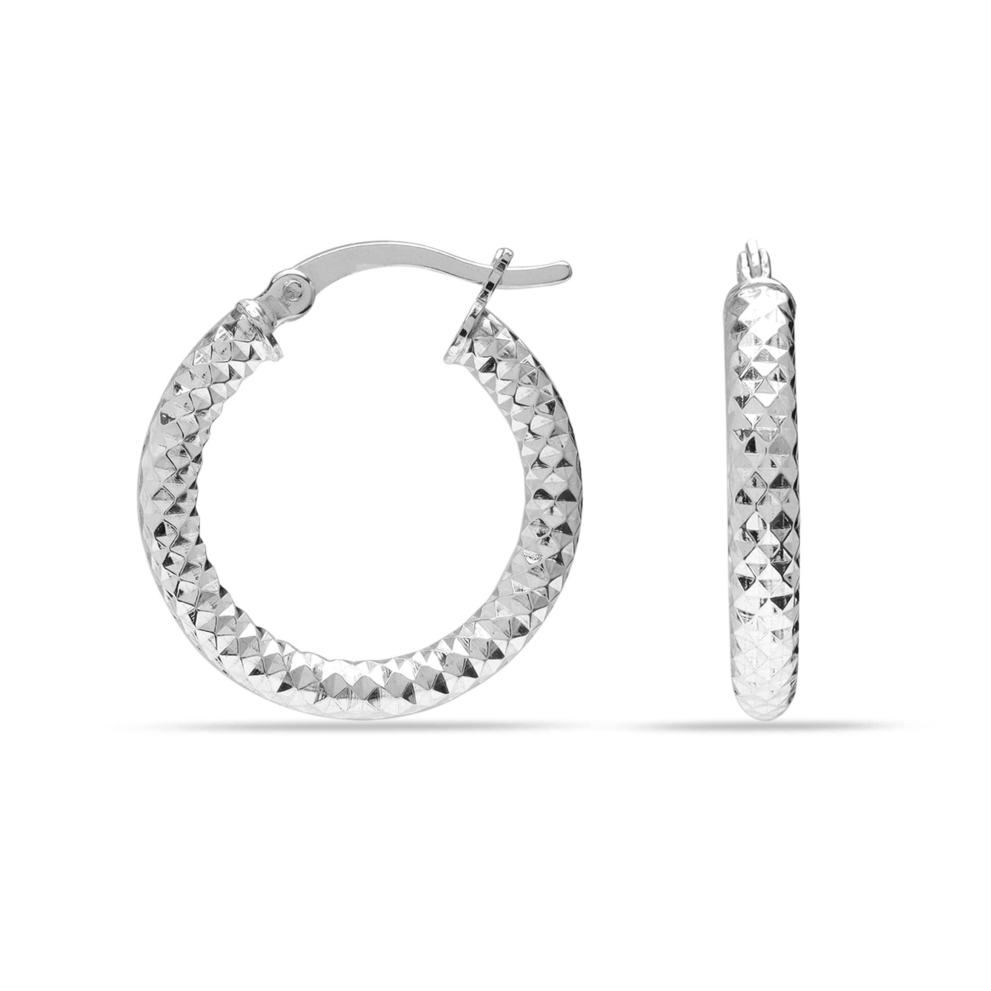LeCalla 925 Sterling Silver Hoop Earrings for Women Diamond-Cut Classic Italian Design Earring Hoops for Women 25MM