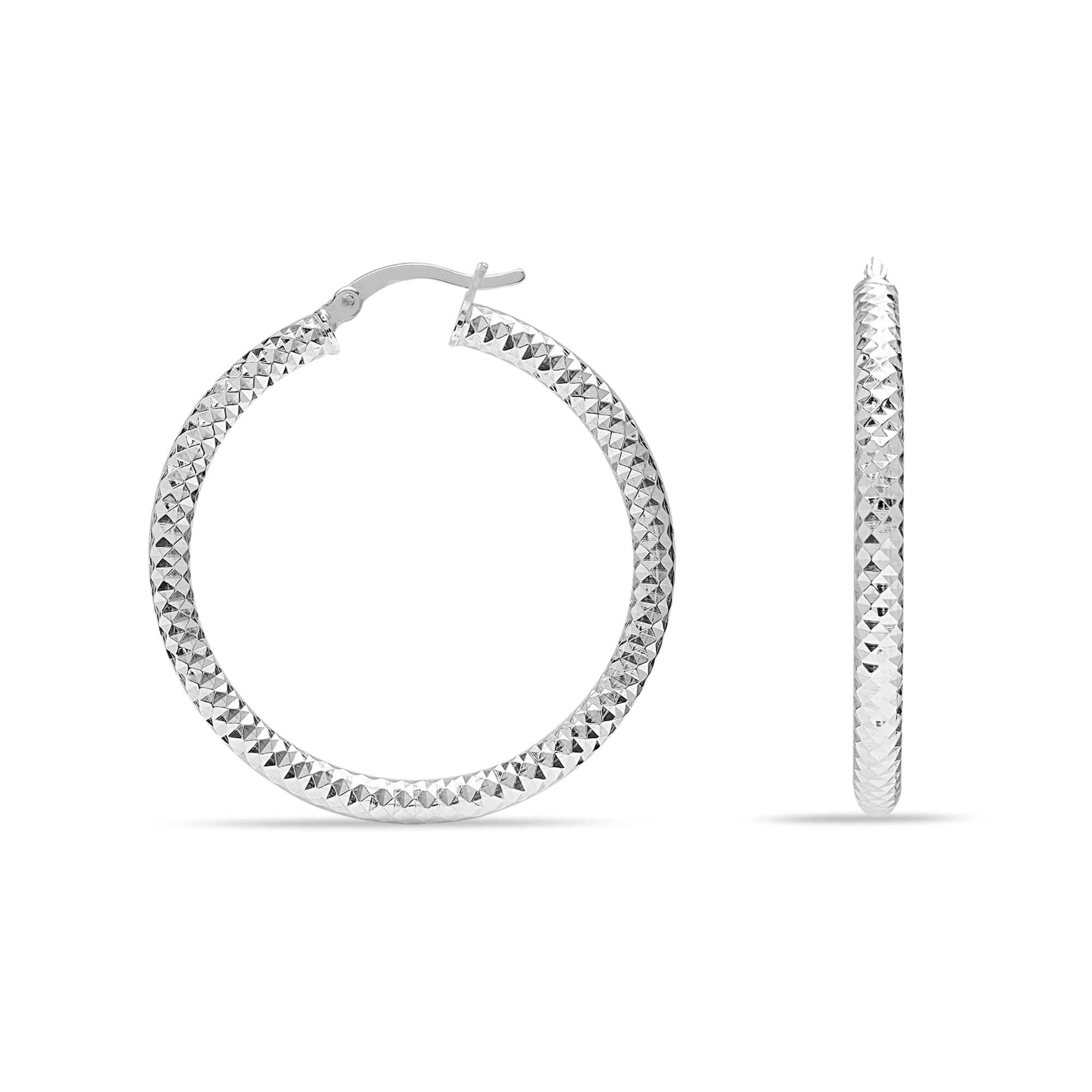 LeCalla 925 Sterling Silver Hoop Earrings for Women Diamond-Cut Classic Italian Design Earring Hoops for Women 30MM