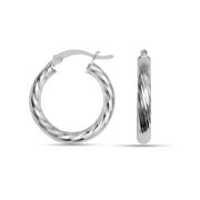 LECALLA 925 Sterling Silver Hoop Earrings for Women Hypoallergenic Diamond Cut Earring Hoops for Women 15MM