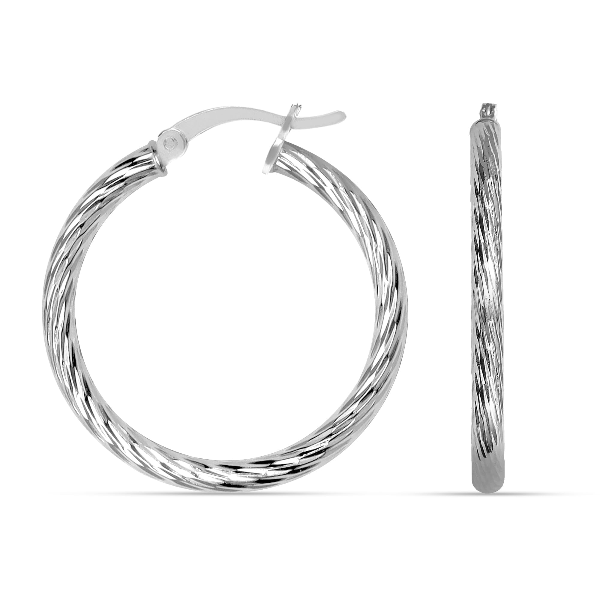 LeCalla 925 Sterling Silver Hoop Earrings for Women Hypoallergenic Diamond Cut Earring Hoops for Women 40MM