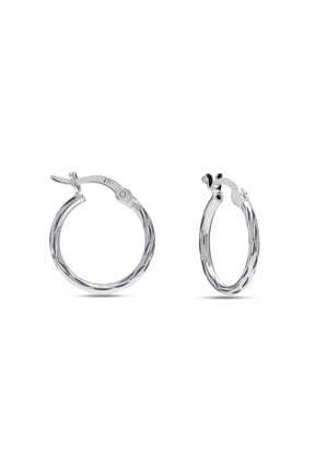 925 Sterling Silver Hoop Earrings for Women | Small Classic Diamond-Cut Textured Hoops Earring | Womens Click-Top Earring Hoop 15MM