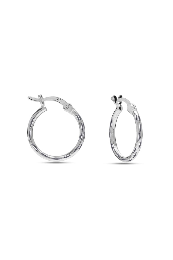 925 Sterling Silver Hoop Earrings for Women | Small Classic Diamond-Cut Textured Hoops Earring | Womens Click-Top Earring Hoop 15MM