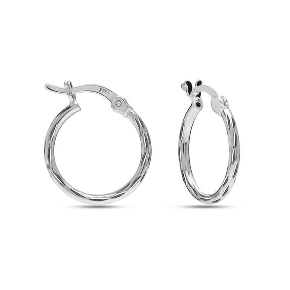 LeCalla 925 Sterling Silver Hoop Earrings for Women | Small Classic Diamond-Cut Textured Hoops Earring | Womens Click-Top Earring Hoop 20MM