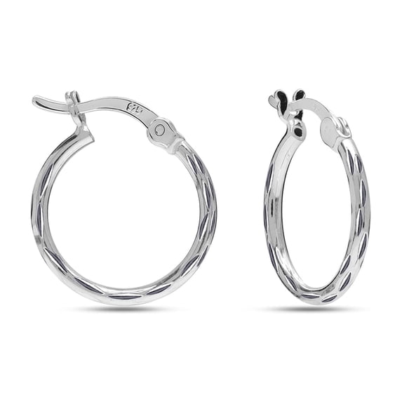 LeCalla 925 Sterling Silver Hoop Earrings for Women | Small Classic Diamond-Cut Textured Hoops Earring | Womens Click-Top Earring Hoop 20MM
