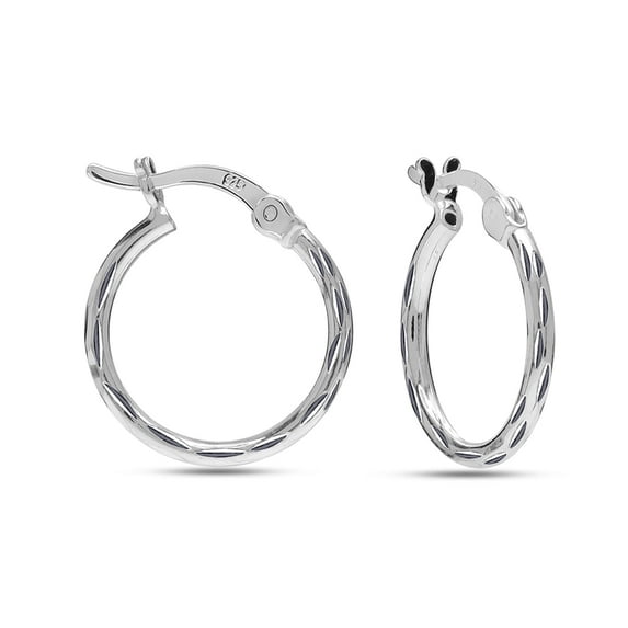 LeCalla 925 Sterling Silver Hoop Earrings for Women | Small Classic Diamond-Cut Textured Hoops Earring | Womens Click-Top Earring Hoop 25MM