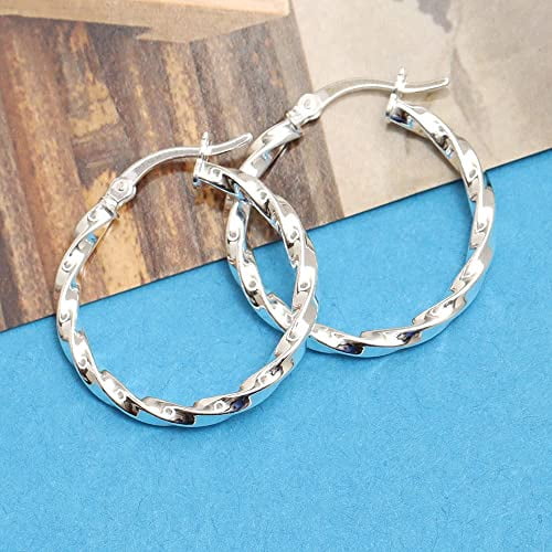 LeCalla 925 Sterling Silver Hoops Earring High-Polished Twisted Round Click-Top Hoop Earrings for Women 25MM