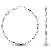LeCalla 925 Sterling Silver Hoops Earring High-Polished Twisted Round Click-Top Hoop Earrings for Women 50MM
