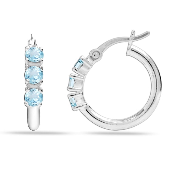 LeCalla 925 Sterling Silver Hypoallergenic 3MM Round Blue Topaz Click-Top Small Hoop Earrings for Women and Teen 16MM