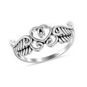 LeCalla 925 Sterling Silver Hypoallergenic Angel Wings Heart Rings for Women Size - 9