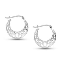 LeCalla 925 Sterling Silver Hypoallergenic C Shaped Click Top Filigree Hoop Earrings Fine Jewelry for Women and Teen Girls 28MM