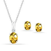 LECALLA 925 Sterling Silver Hypoallergenic Citrine Gemstone Pendant Necklace and Earring Set Gifts for Women and Teen 18" Inch