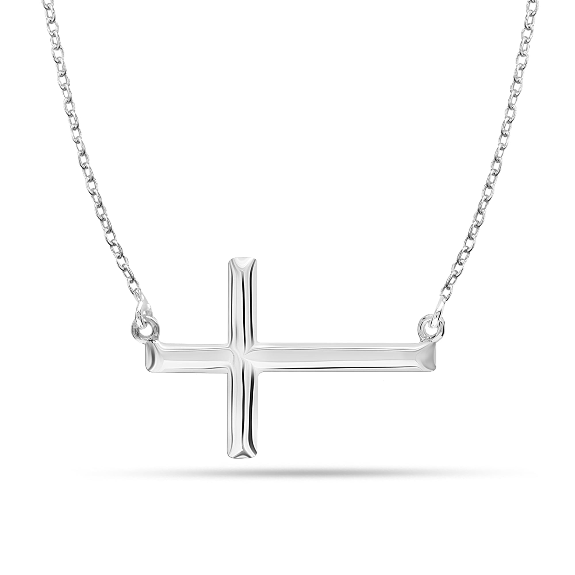 LeCalla 925 Sterling Silver Hypoallergenic Classic Cross Pendant Necklace With Cable Chain Jewelry Gifts for Women and Teen 16+2" Inches