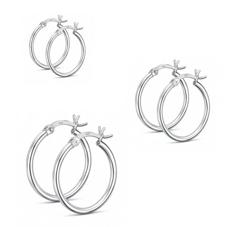 LeCalla 925 Silver Earrings Set for Women Click-Top Hoop Earring (12,15,20mm) Set of 3 Pairs
