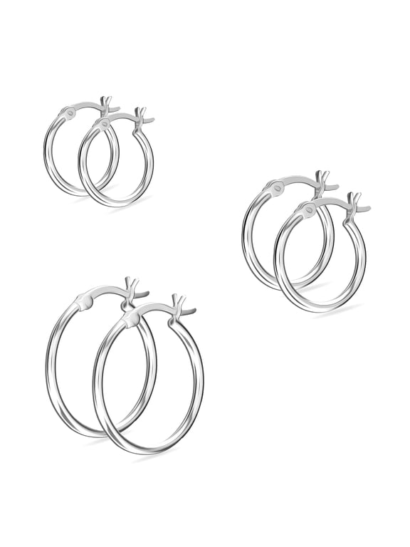 925 Silver Earrings Set for Women Click-Top Hoop Earring (12,15,20mm) Set of 3 Pairs