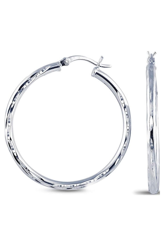 Elegant Italian 925 Sterling Silver Hypoallergenic Diamond-Cut Hoop Earrings, 2.5MM Thick, 40MM