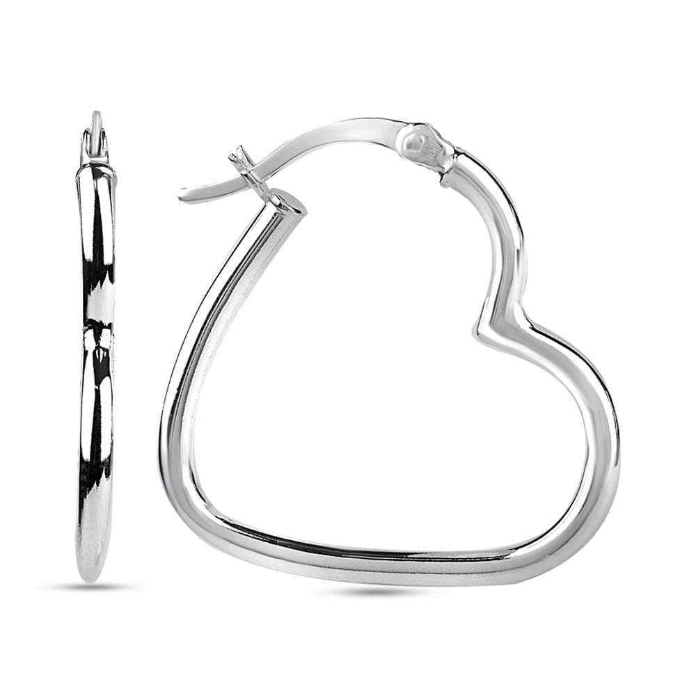 LeCalla Sterling Silver Hypoallergenic Heart Hoop Earrings, 23MM