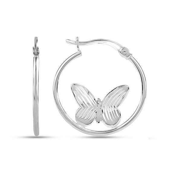 LeCalla 925 Sterling Silver Hypoallergenic Clip On Butterfly Hoop Earrings Jewelry Gifts for Women and Teen 20MM