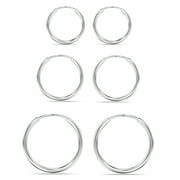 LeCalla 925 Sterling Silver Hypoallergenic Endless Hoop Earrings Trendy Jewelry Set of 3 Pairs SMALL Round Endless Click-Top Hoop Earrings for Women and Teen Girls - Gifts for Mothers Day