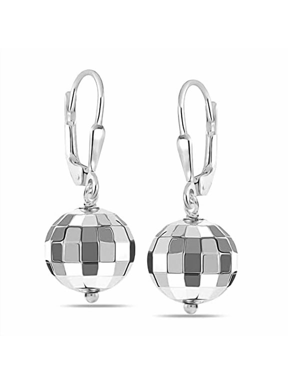 925 Sterling Silver Hypoallergenic Hammered Mirror Ball Dangle Earrings Ligh-Weight Leverback Disco Ball Drop Dangle Earrings for Women and Teen 28MM
