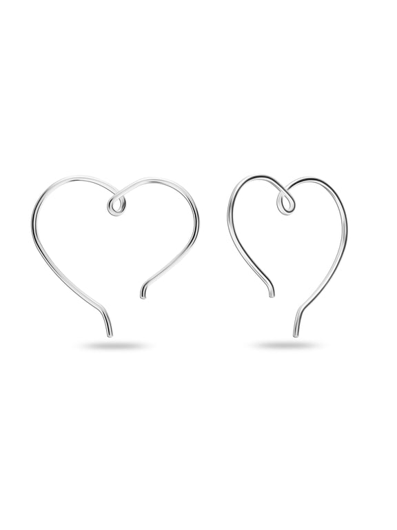 925 Sterling Silver Hypoallergenic Heart Shape Wire Threader Earrings Jewelry for Women 24MM