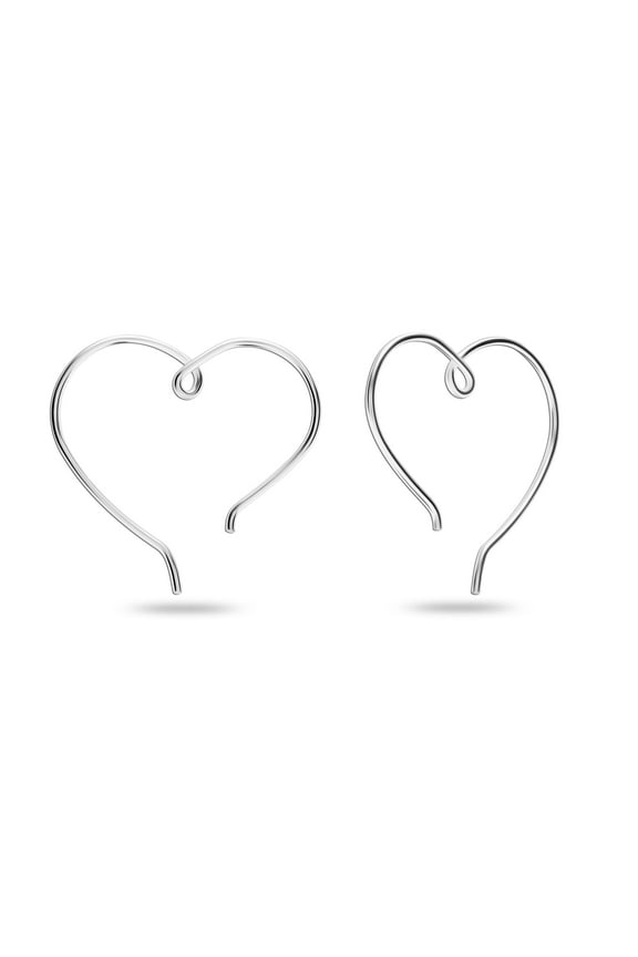 925 Sterling Silver Hypoallergenic Heart Shape Wire Threader Earrings Jewelry for Women 24MM