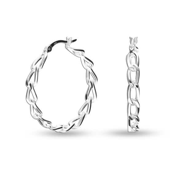 LeCalla 925 Sterling Silver Hypoallergenic Infinity Chain Linked Click-Top Hoop Earrings Jewelry for Female and Teen 26MM