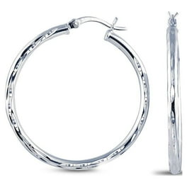 Diamond-cut 30mm Hoop Earrings Sterling Silver Click Close Diamond-cut 30mm Hoop Earrings Sterling Silver Click Close