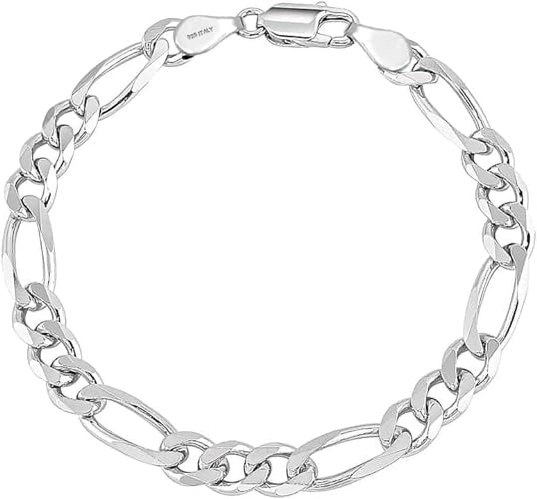 LeCalla 925 Sterling Silver Hypoallergenic 5MM Italian Diamond-Cut Figaro Chain Bracelet, 7.5 Inches