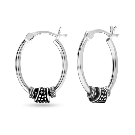 LeCalla 925 Sterling Silver Hypoallergenic Light-Weight Antique Finish Bali Hoop Earrings for Women and Teen 20MM