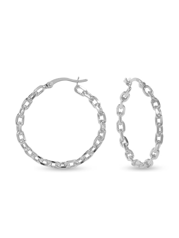 925 Sterling Silver Hoop Earrings for Women Light-Weight Click Top Hoops 30MM