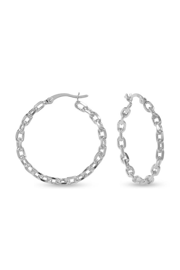 925 Sterling Silver Hypoallergenic Light-Weight Chain Link Click Top Hoop Earrings for Women and Teen 30MM