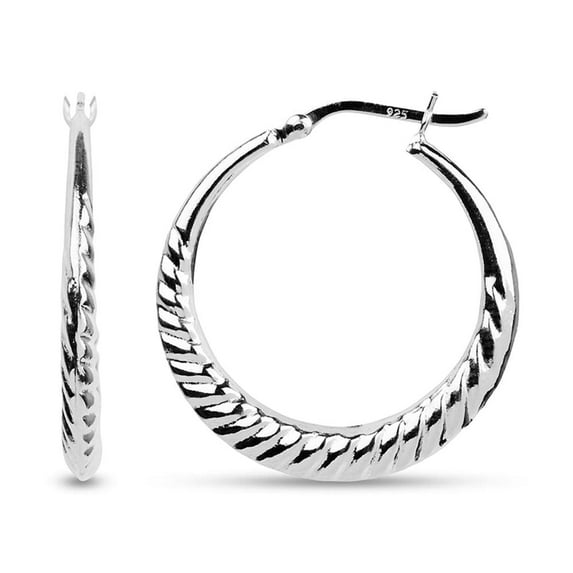 LeCalla 925 Sterling Silver Hypoallergenic Light-Weight Diamond-Cut Click Top Hoop Earrings Jewelry Gifts for Women and Teen 30MM