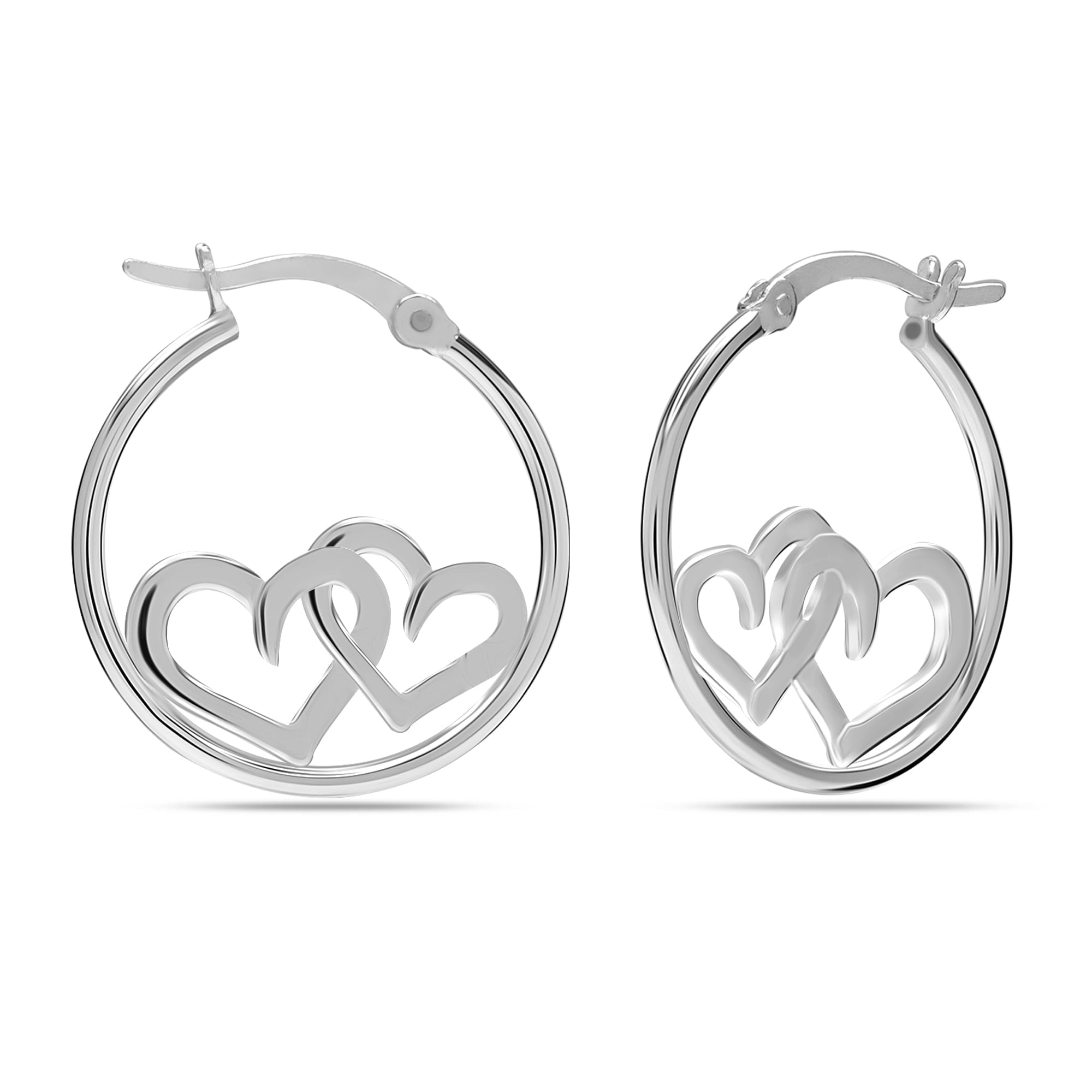 LeCalla 925 Sterling Silver Hypoallergenic Light-Weight Double Heart Twisted Click-Top Hoop Earrings for Women and Teen 20MM