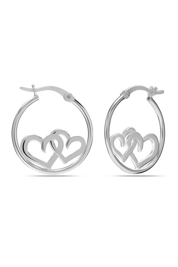 925 Sterling Silver Hypoallergenic Light-Weight Double Heart Twisted Click-Top Hoop Earrings for Women and Teen 20MM