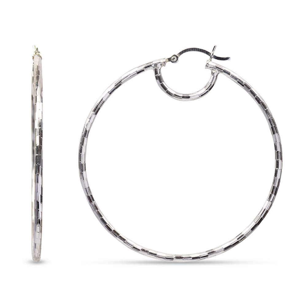 LeCalla 925 Sterling Silver Hypoallergenic Light-Weight Italian Diamond-Cut Click Top Large Hoop Earrings for Women and Teen 70MM