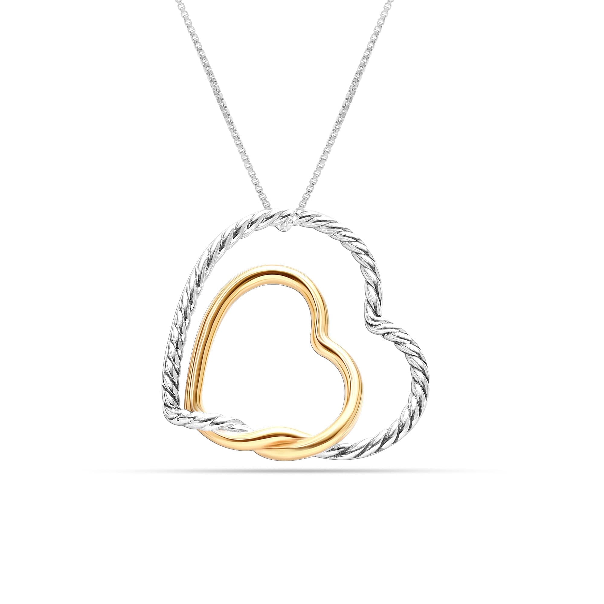 LeCalla 925 Sterling Silver Hypoallergenic Light-Weight Two-Tone Heart Pendant Necklace Gifts for Women and Teen 18" Inch