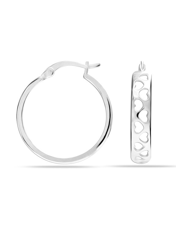 925 Sterling Silver Hypoallergenic Love Heart Click Top Filigree Hoop Earrings Jewelry for Women and Teen 24MM
